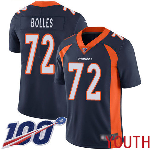 Youth Denver Broncos #72 Garett Bolles Navy Blue Alternate Vapor Untouchable Limited Player 100th Season Football NFL Jersey